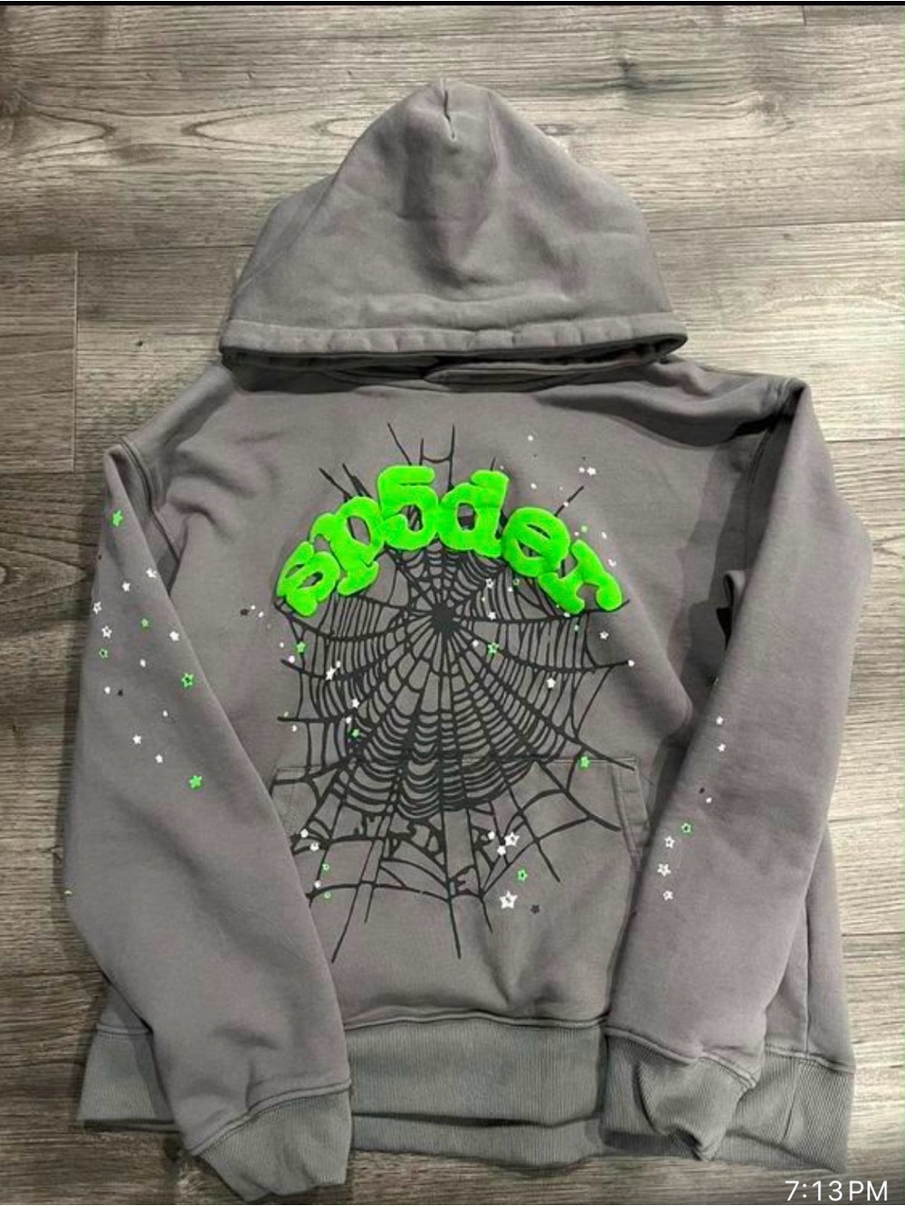 Sp5der Gray Hoodie with Neon Green Graphic Spiderweb